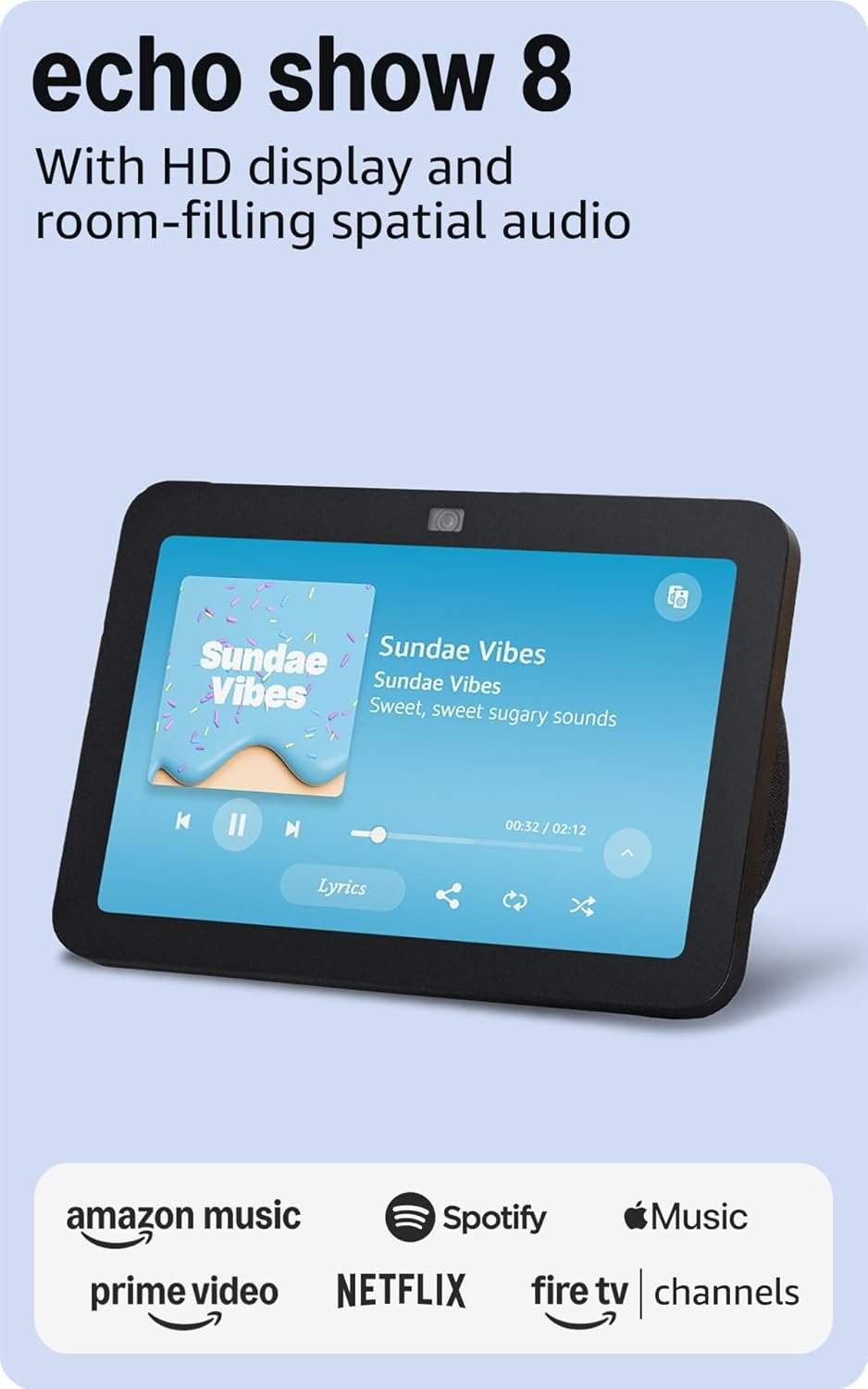 Like-New Amazon Echo Show 8, With Spatial Audio, Smart Home Hub, ideal for open living spaces, includes Alexa, Charcoal