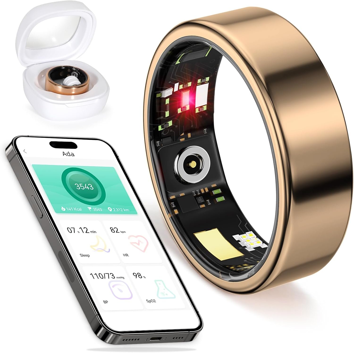 Smart Ring for Women Health Rings Blood Pressure Monitor Fitness Rings for Women Ring Fitness Tracker Blood Pressure Ring for Men Fitness Rings Waterproof for iPhone and Android Rose Gold#8
