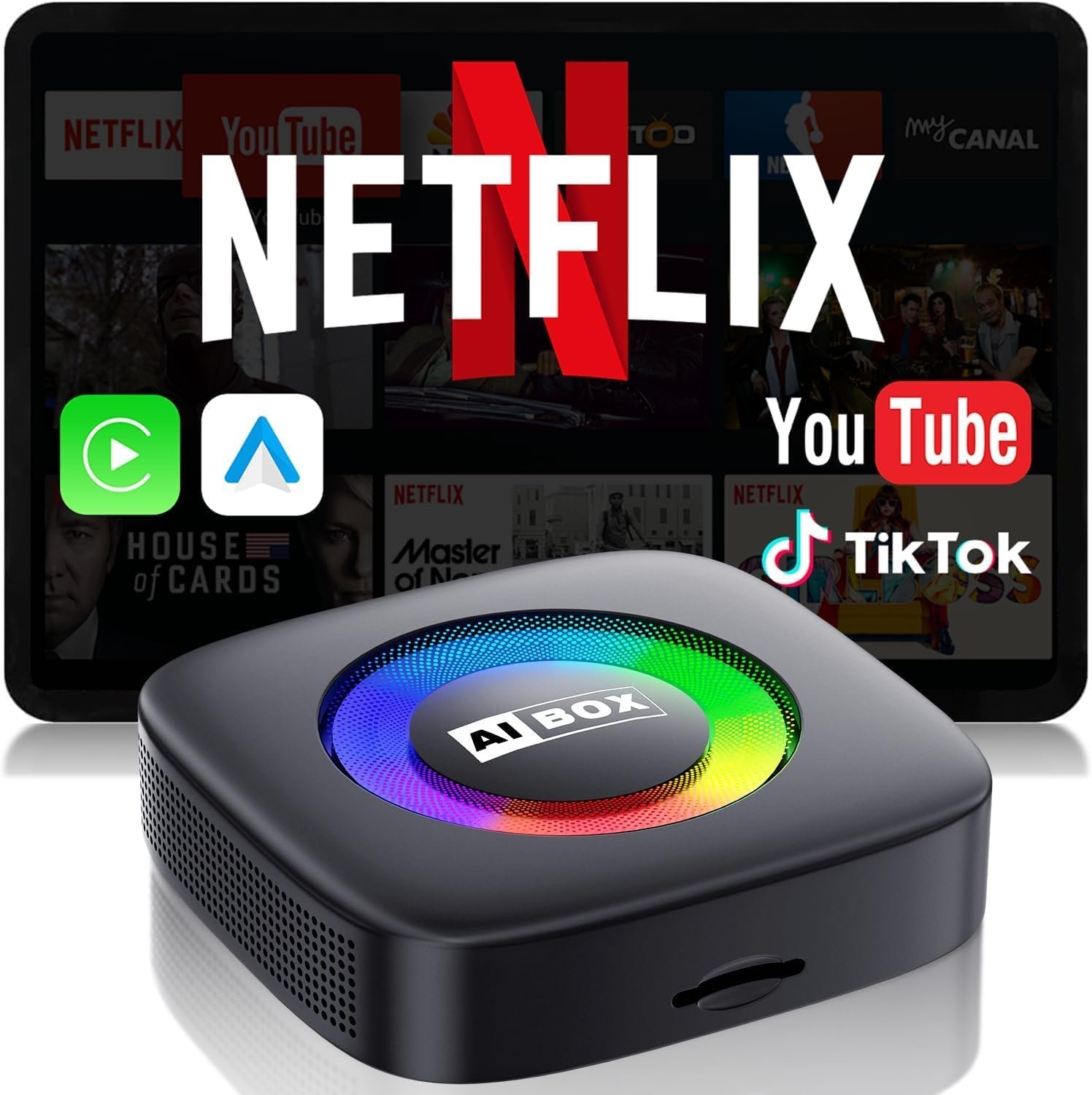 Wireless Carplay Adapter for iPhone Ai Box with Netflix/YouTube Supports TF/Card Dongle Plug and Play Easy Setup Carplay & Android Auto Video Entertainment for iOS 10+ and Cars After 2015 Car