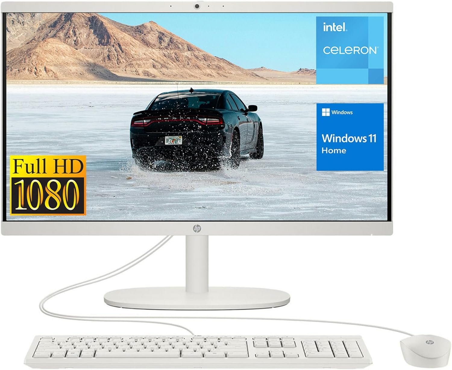HP 2022 All-in-One Desktop, 21.5″ FHD Display, Intel Celeron J4025 Processor, 8GB RAM, 256GB PCIe SSD, Webcam, WiFi, HDMI, RJ-45, Wired Keyboard&Mouse, Windows 11 Home, White