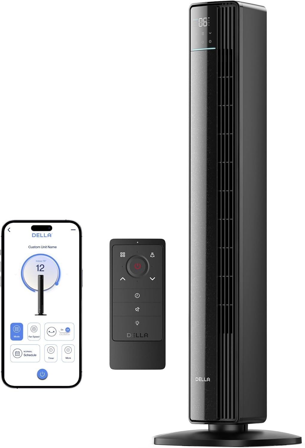 Della 42″ Smart Tower Fan, Ultra Quiet 23dB Cooling Fan with 12 Speeds, 90° Oscillating, 28ft/s Airflow, DC Motor, 24H Timer, Voice/App/Remote Control for Bedroom