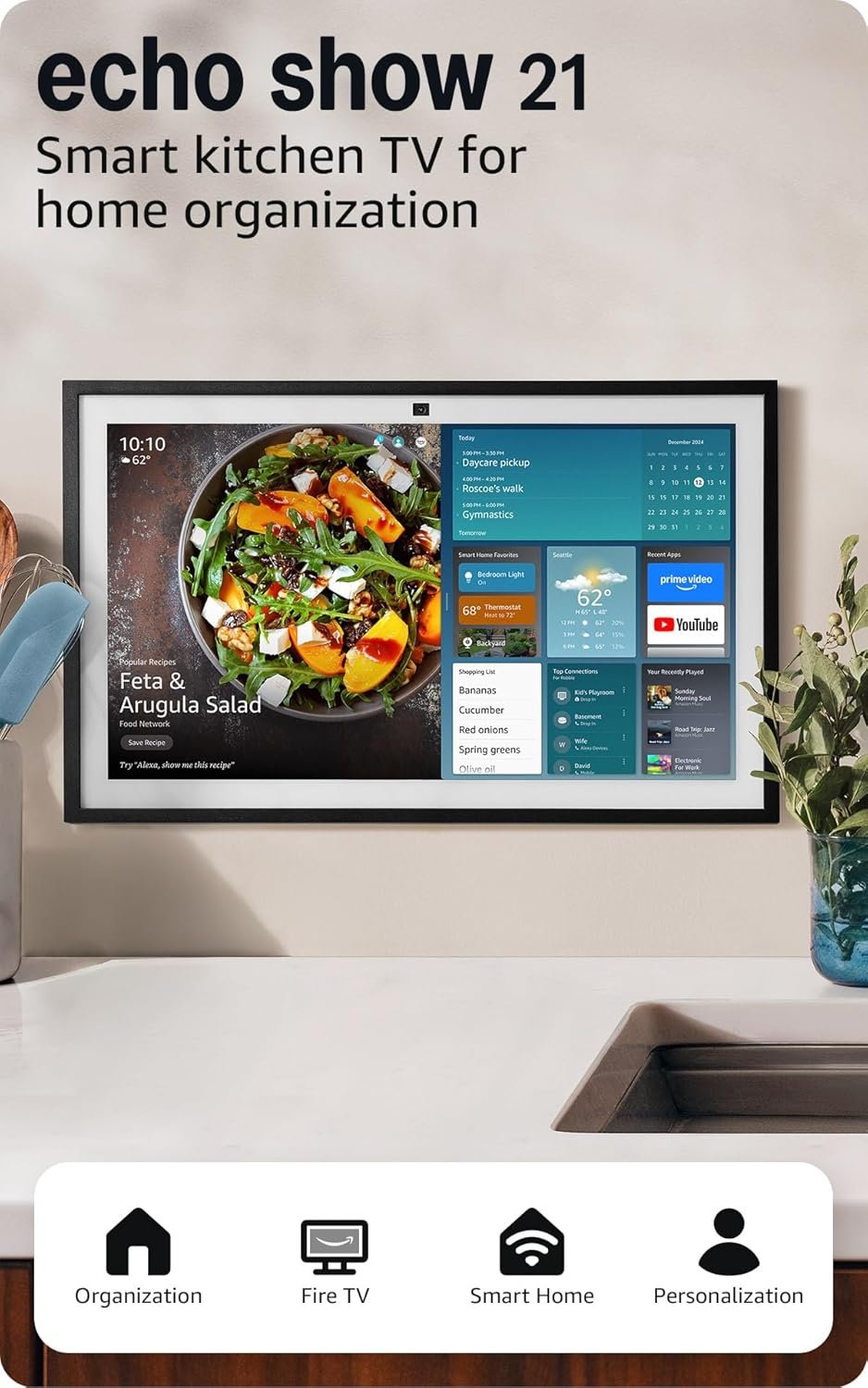 Amazon Echo Show 21 (newest model), Full HD 21″ kitchen hub for home organization, with built-in Fire TV and Alexa+ Early Access