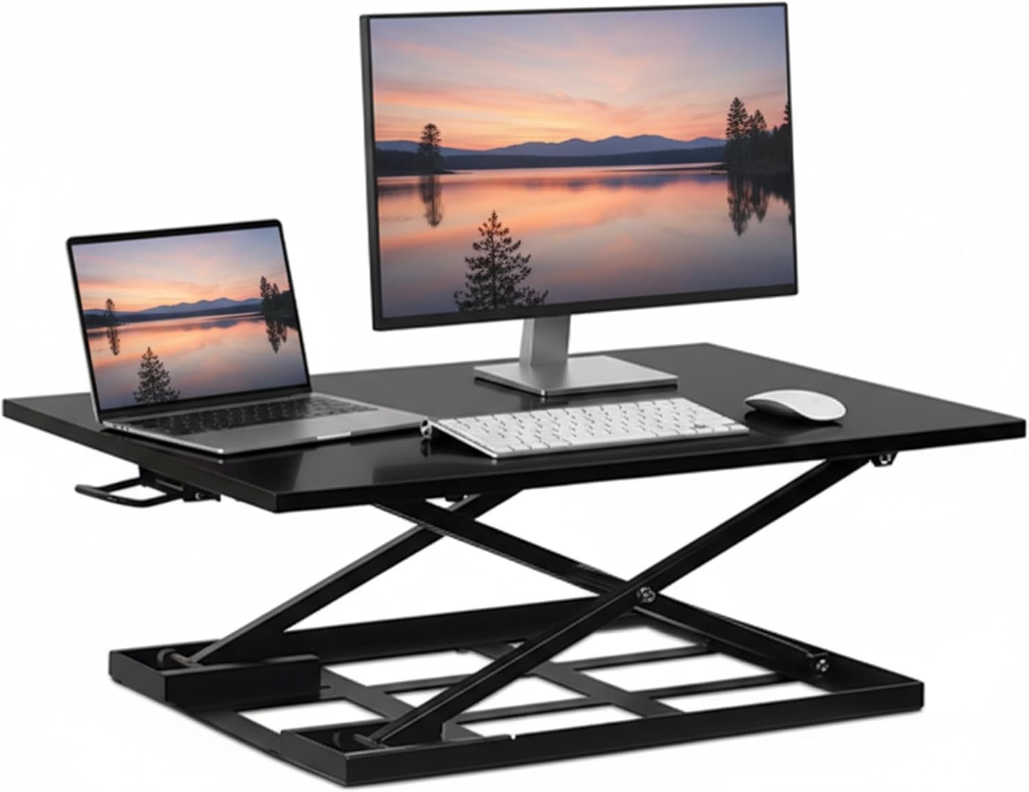 Mount-It! Standing Desk Converter 32″ x 22″ – Sit Stand Desk Riser with Gas Spring Lift, Slim 2.5″ Low Profile, Height Adjustable Desktop Workstation, Preassembled Sit-Stand Solution for Home & Office