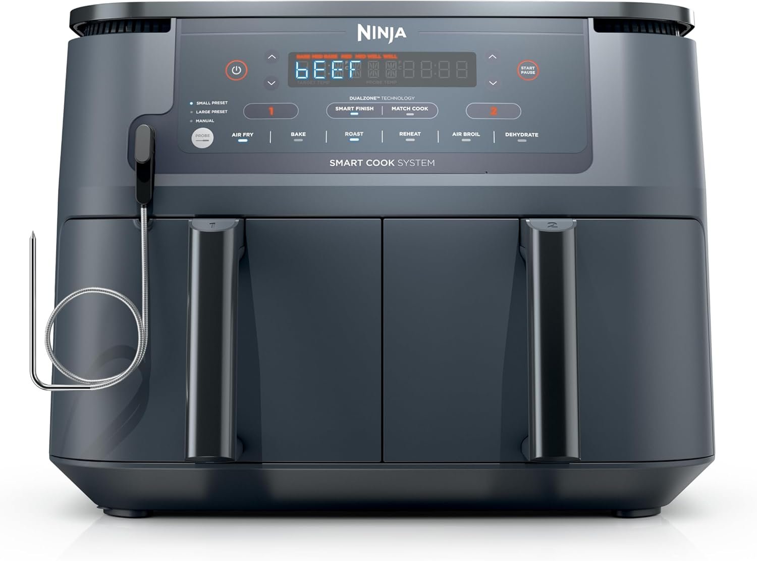Ninja Air Fryer, Thermometer, Roast, Bake, Air Fry, Crisps, Broil, Reheats, Keep Warm, 10-in-1, Fries, Frozen Food, Veggies, and Meat, Quick Meals, Healthy Meals, Less Oil, 10 QT, GREY, DZ550​GY