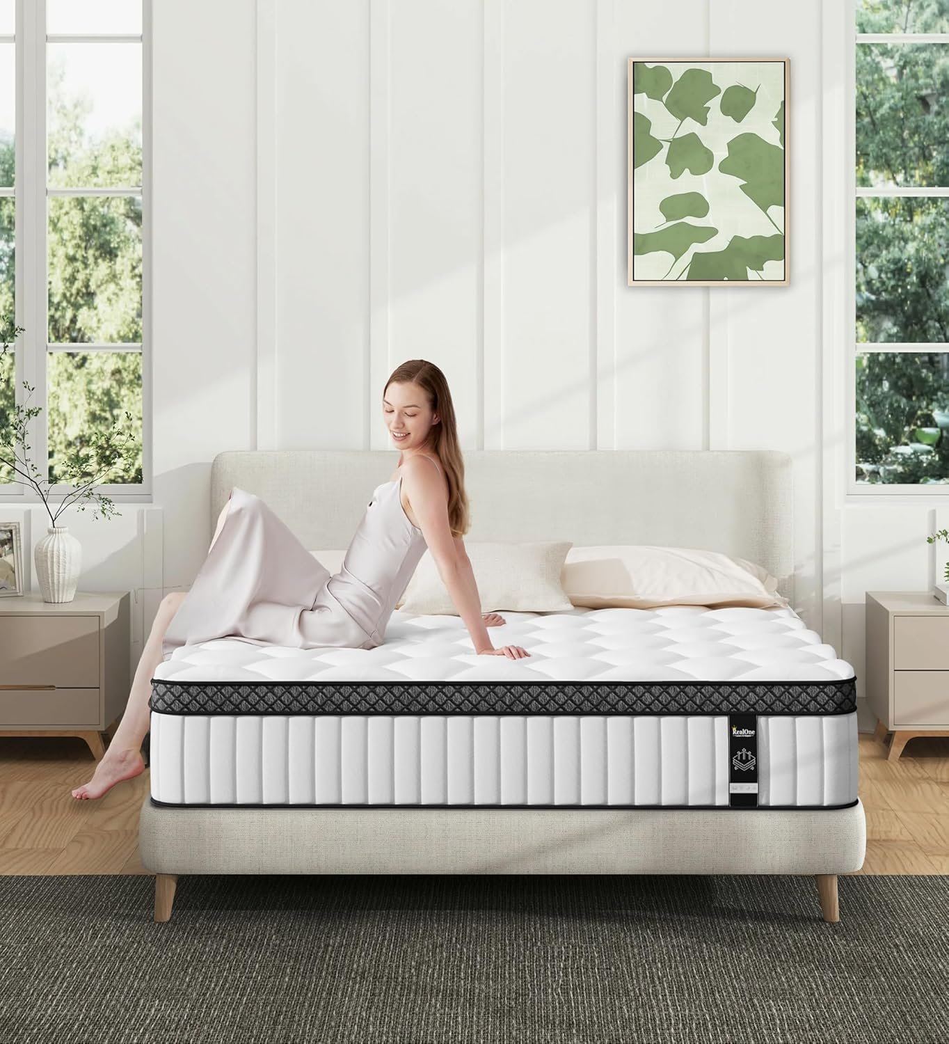 REALONE Full Mattress,12 Inch Hybrid White Mattresses,Gel Memory Foam Spring Mattress in a Box,Medium Firm Pressure Relief.